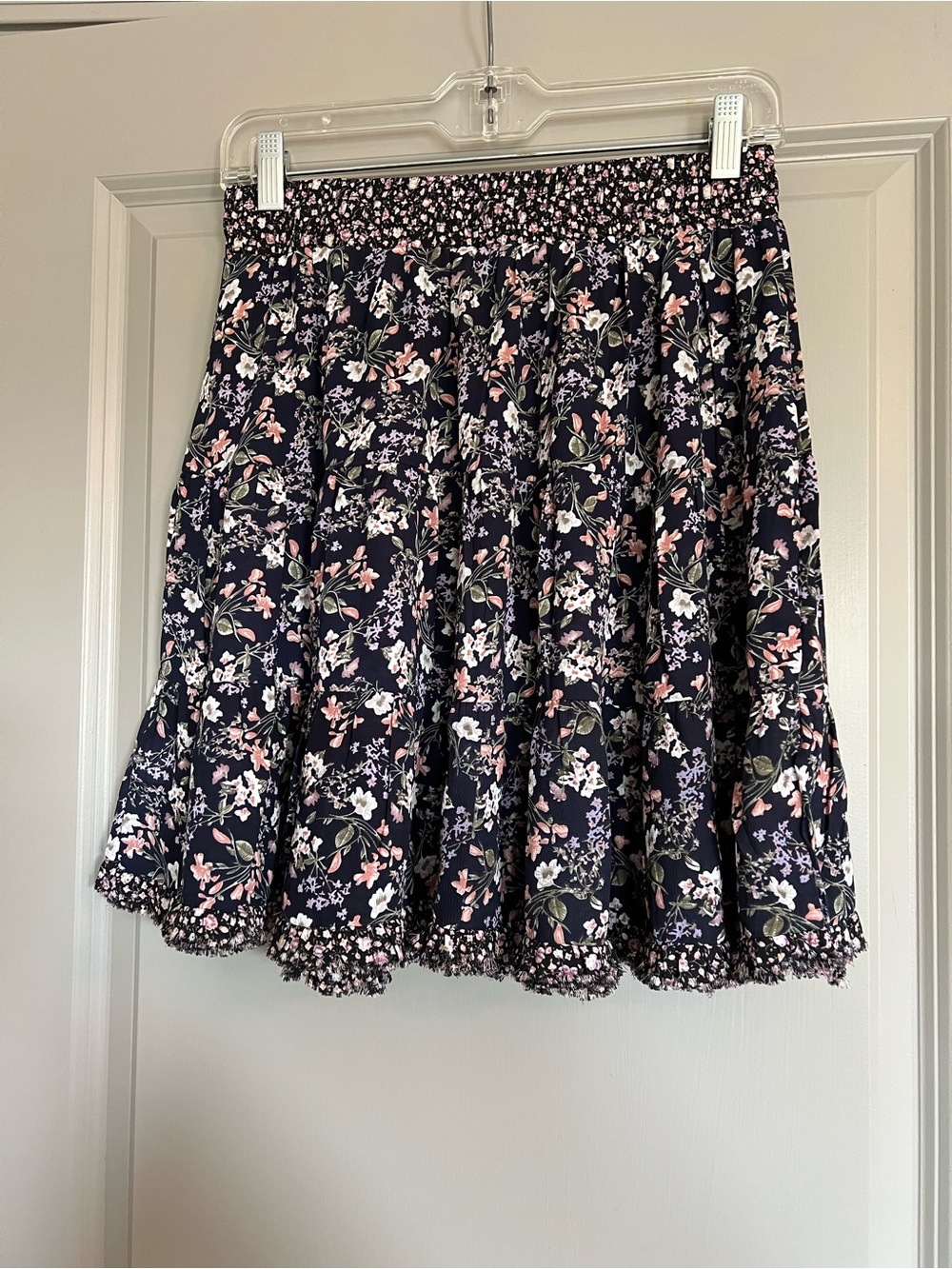 Umgee Floral Mini Skirt Purple with Pink & White Ruffles Size Medium - Picture 2 of 7